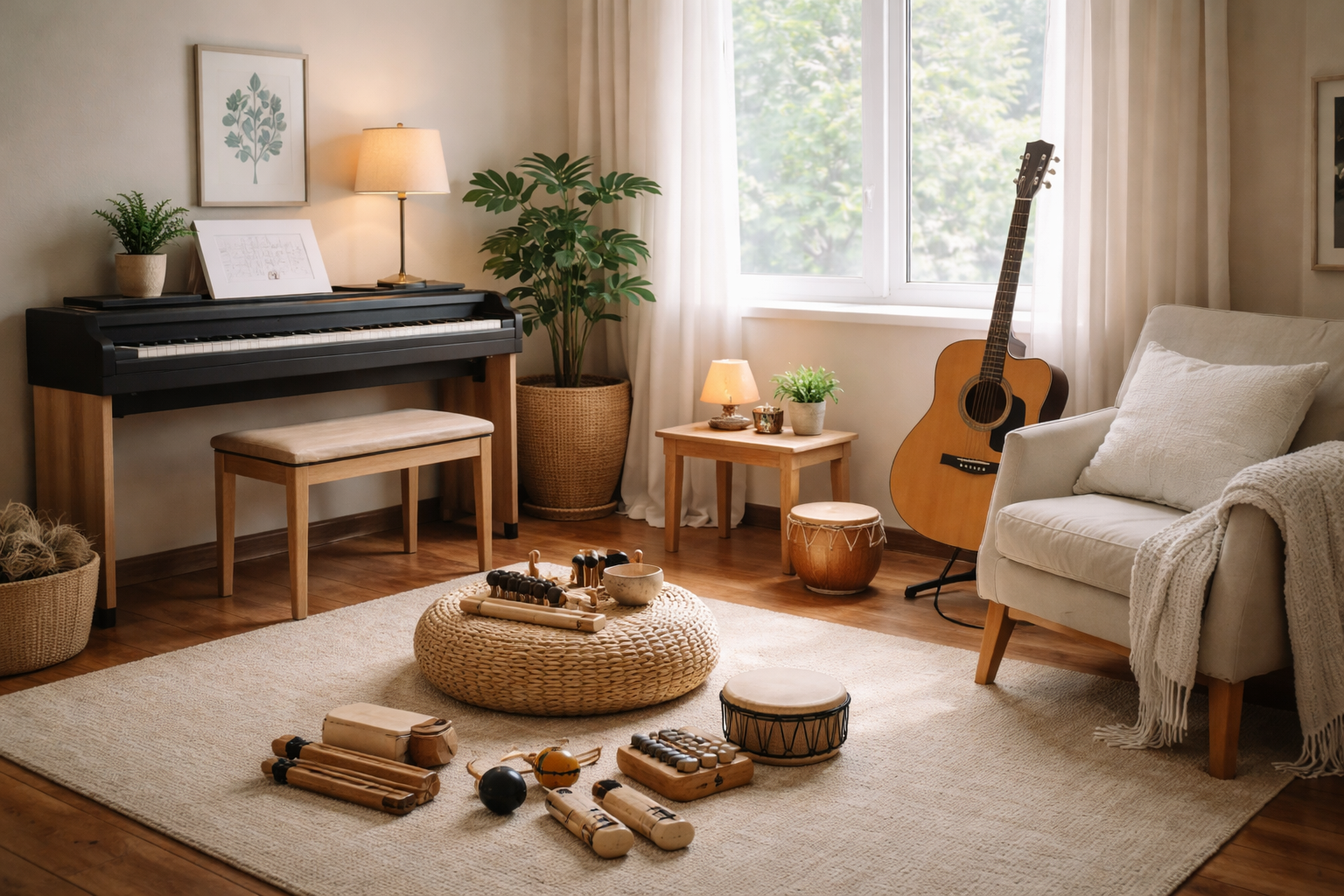 Room with musical instruments used in music therapy sessions