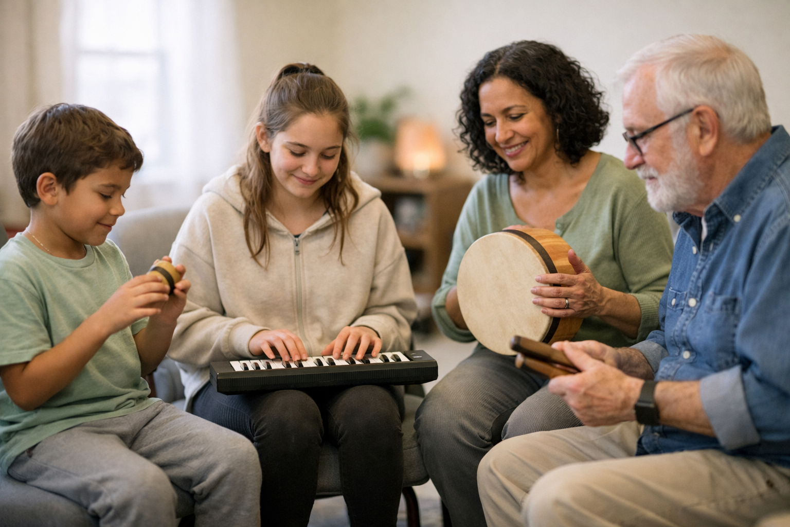 Group of people benefiting from music therapy
